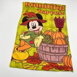 Disney‎ Mickey Mouse Bountiful Harvest Fall Garden Flag Scarecrow Pumpkins